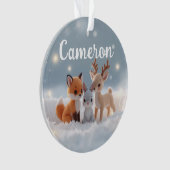 Knuffige Knuffel Winter Bosdieren Aangepaste Naam Ornament (voorkant)