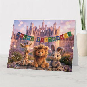 Knuffige Knuffeldieren met Verjaardagsbanner Kaart