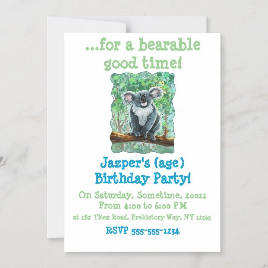 Knuffige Koala Beer Feestcentrum Magnetische Uitnodiging (Voorkant)