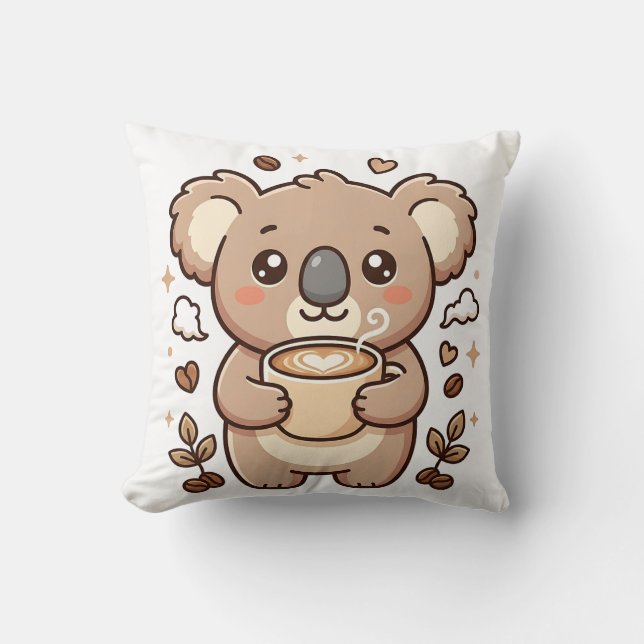 Knuffige Koala Koffie Worp Kussen (Voorkant)