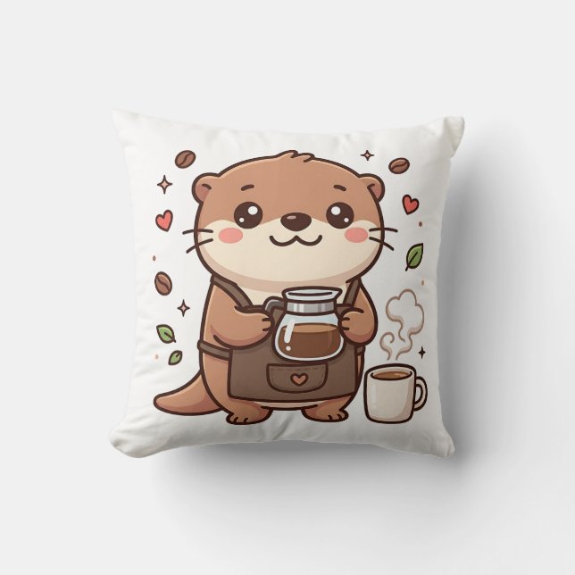 Knuffige Otter Barista Worp Kussen (Voorkant)