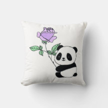 Knuffige pandabeer met paarse roos bloem