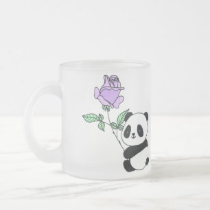 Knuffige Pandabeer met Paarse Roos Bloem Matglas Koffiemok