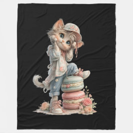 Knuffige Pastel Schattige Kat & Macaron Snoepjes K Fleece Deken