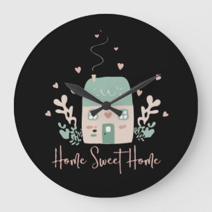 Knuffige Pastel "Thuis is Waar het Hart is" Illust Grote Klok
