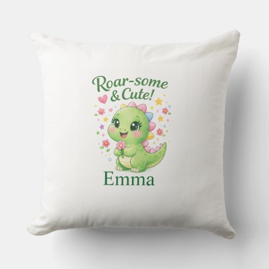 Knuffige Persoonlijke Dinosaur Naam Kussen (Voorkant)