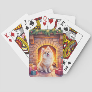 Knuffige Pomeranian Gezellige Kerst Kachel Hond Ku Pokerkaarten