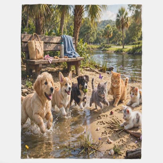 Knuffige Puppies & Kittens Riverside Fleece Deken  (Voorkant)
