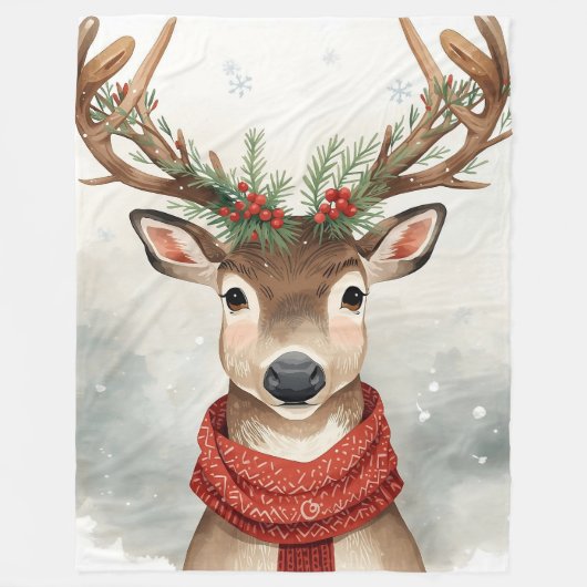 Knuffige rendier kerst fleece deken (Voorkant)