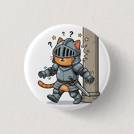 Knuffige Ridderkat Knop Ronde Button 3,2 Cm (Voorkant)