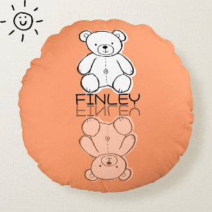 Knuffige Roze Teddybeer Reflectie Doodle Aangepast Rond Kussen