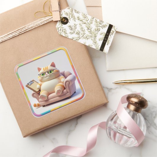 Knuffige Tabby Bank Tijd Vierkante Sticker (Geschenken)