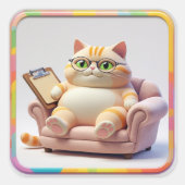Knuffige Tabby Bank Tijd Vierkante Sticker (Voorkant)