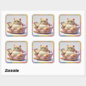 Knuffige Tabby Bank Tijd Vierkante Sticker (Vel)