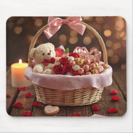 Knuffige Teddy Roos Mand Romantisch Valentijnsdag Muismat