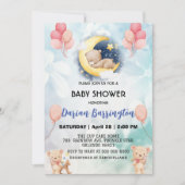 knuffige teddybeer bloem ballongeboren babyfeestje kaart (Voorkant)