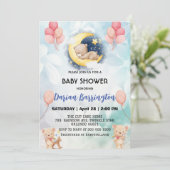 knuffige teddybeer bloem ballongeboren babyfeestje kaart (Staand voorkant)