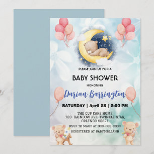 knuffige teddybeer bloem ballongeboren babyfeestje kaart