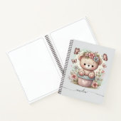Knuffige teddybeer & bloemige aangepaste naam notitieboek (Binnen)