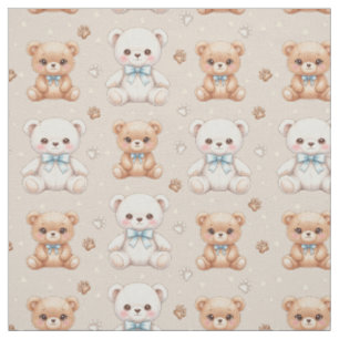 Knuffige teddybeer en blauwe linten naadloos patro stof