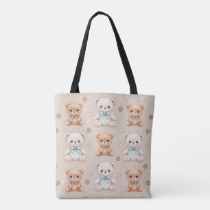 Knuffige teddybeer en blauwe strikken naadloos pat tote bag