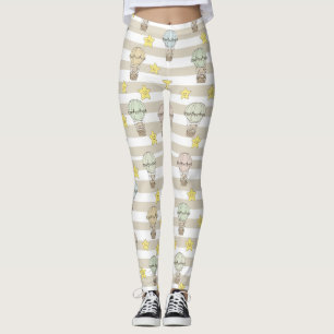 Knuffige teddybeer-hete-luchtballon Neutraal patro Leggings