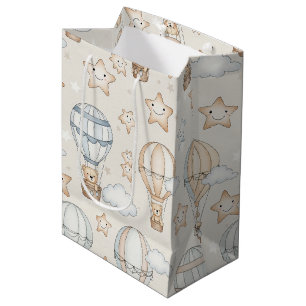 Knuffige teddybeer-hete-luchtballon Neutraal patro Medium Cadeauzakje
