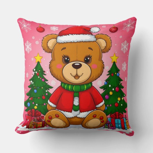Knuffige teddybeer Kerst Glow Santa Sui Kussen (Voorkant)