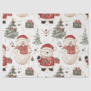 Knuffige teddybeer & Kerstman op Wit (2) Tissuepapier