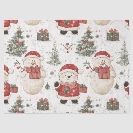 Knuffige teddybeer & Kerstman op Wit (2) Tissuepapier (Voorkant)