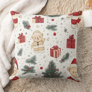 Knuffige teddybeer & Kerstman op Wit (3) Kussen