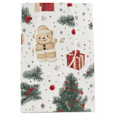 Knuffige teddybeer & Kerstman op Wit (3) Medium Cadeauzakje (Voorkant)