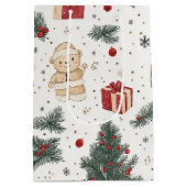 Knuffige teddybeer & Kerstman op Wit (3) Medium Cadeauzakje (Achterkant)