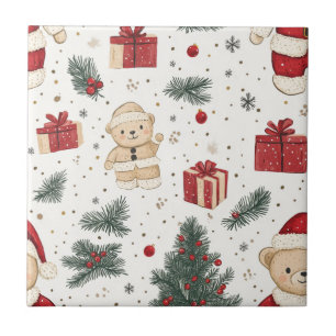 Knuffige teddybeer & Kerstman op Wit (3) Tegeltje