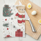 Knuffige teddybeer & Kerstman op Wit (3) Theedoek (Quarter Fold)
