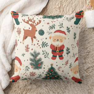 Knuffige teddybeer & Kerstman op wit (4) Kussen