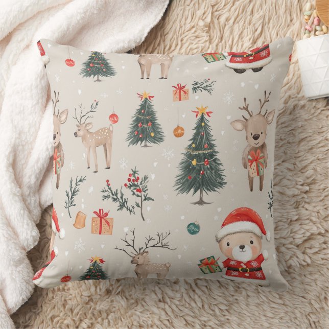 Knuffige teddybeer & Kerstman op Wit (5) Kussen (Deken)