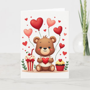 Knuffige teddybeer-liefdeshartkaart kaart