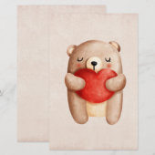 Knuffige teddybeer met een rood hart briefpapier (Voorkant / Achterkant)