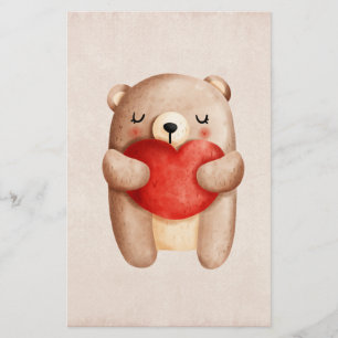 Knuffige teddybeer met een rood hart briefpapier