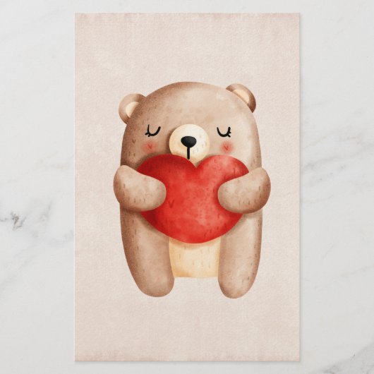 Knuffige teddybeer met een rood hart briefpapier (Voorkant)
