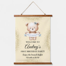 Knuffige teddybeer met Gelukkige Verjaardag Hangend Wandkleed