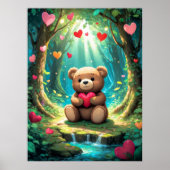 Knuffige teddybeer met hart in bosposter poster (Voorkant)