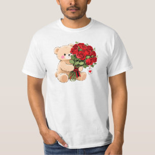 Knuffige teddybeer met valentijnsrozen t-shirt