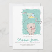 Knuffige teddybeer met vlieger nieuwe baby aankondiging (Voorkant)