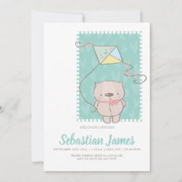 Knuffige teddybeer met vlieger nieuwe baby aankondiging