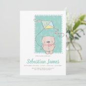 Knuffige teddybeer met vlieger nieuwe baby aankondiging (Staand voorkant)