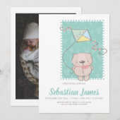 Knuffige teddybeer met vlieger nieuwe baby aankondiging (Voorkant / Achterkant)