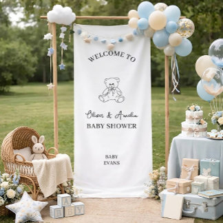 Knuffige Teddybeer Minimalistische Baby Shower Wel Spandoek