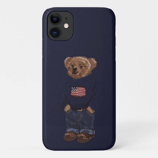 Knuffige teddybeer Navyblauwe iPhone 11 Hoesje (Achterkant)